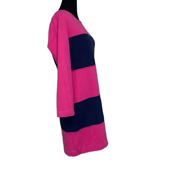 Vineyard Vines Magenta Pink and Navy Blue Striped Long Sleeved Dress - Picture 3 of 7